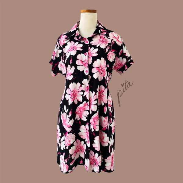 vestido Laura negro flores rosa