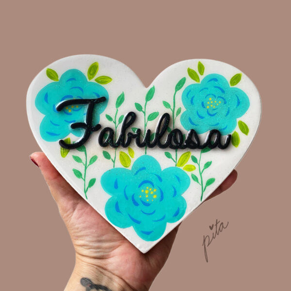 Cuadro Fabulosa flores turquesa blanco mediano