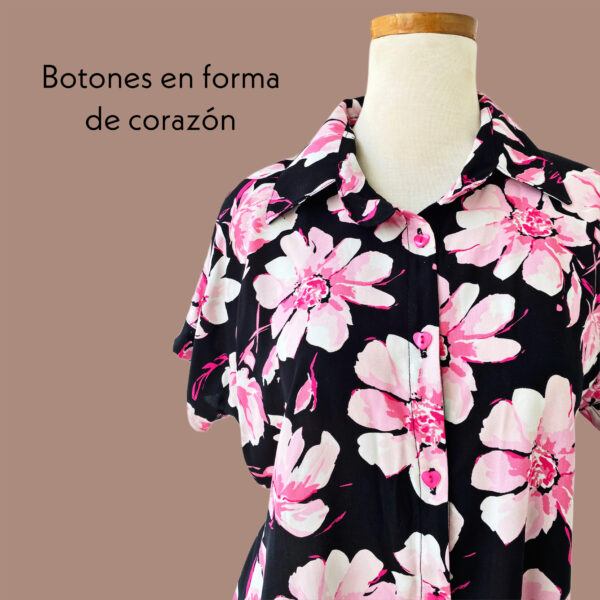 vestido Laura negro flores rosa - Imagen 2