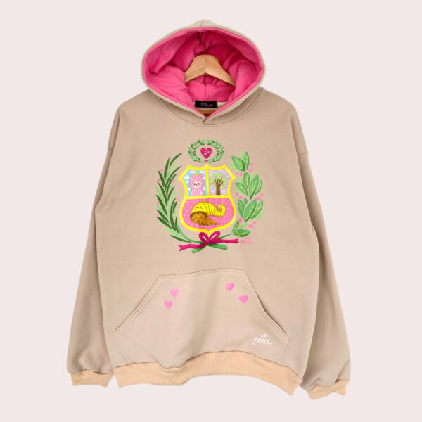 Maxipolerón Capucha escudo pastel beige