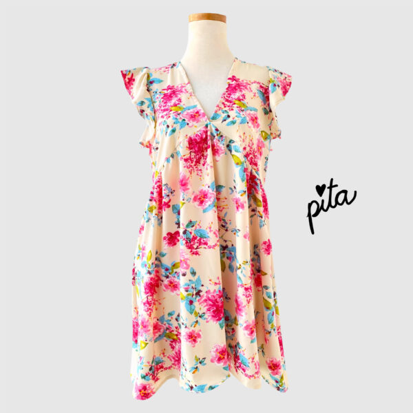 Vestido Minerva floreado perla