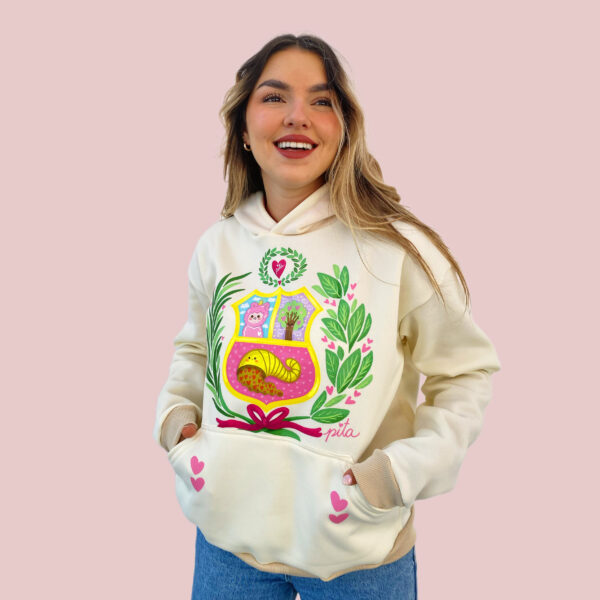 Maxipolerón Capucha Escudo pastel perla - Imagen 3