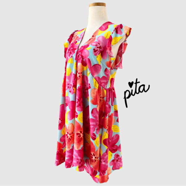 Vestido Minerva Celeste Flores Rosas - Imagen 2
