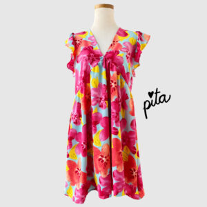 Vestido Minerva Celeste Flores Rosas