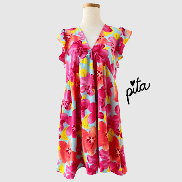 Vestido Minerva Celeste Flores Rosas