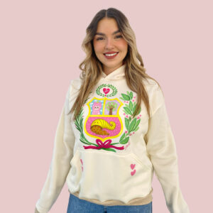 Maxipolerón Capucha Escudo pastel perla