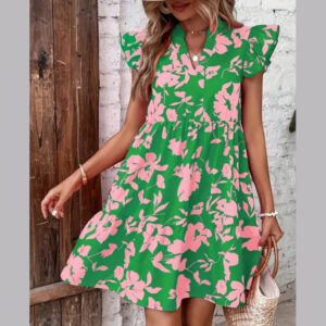 Vestido floral verde rosa