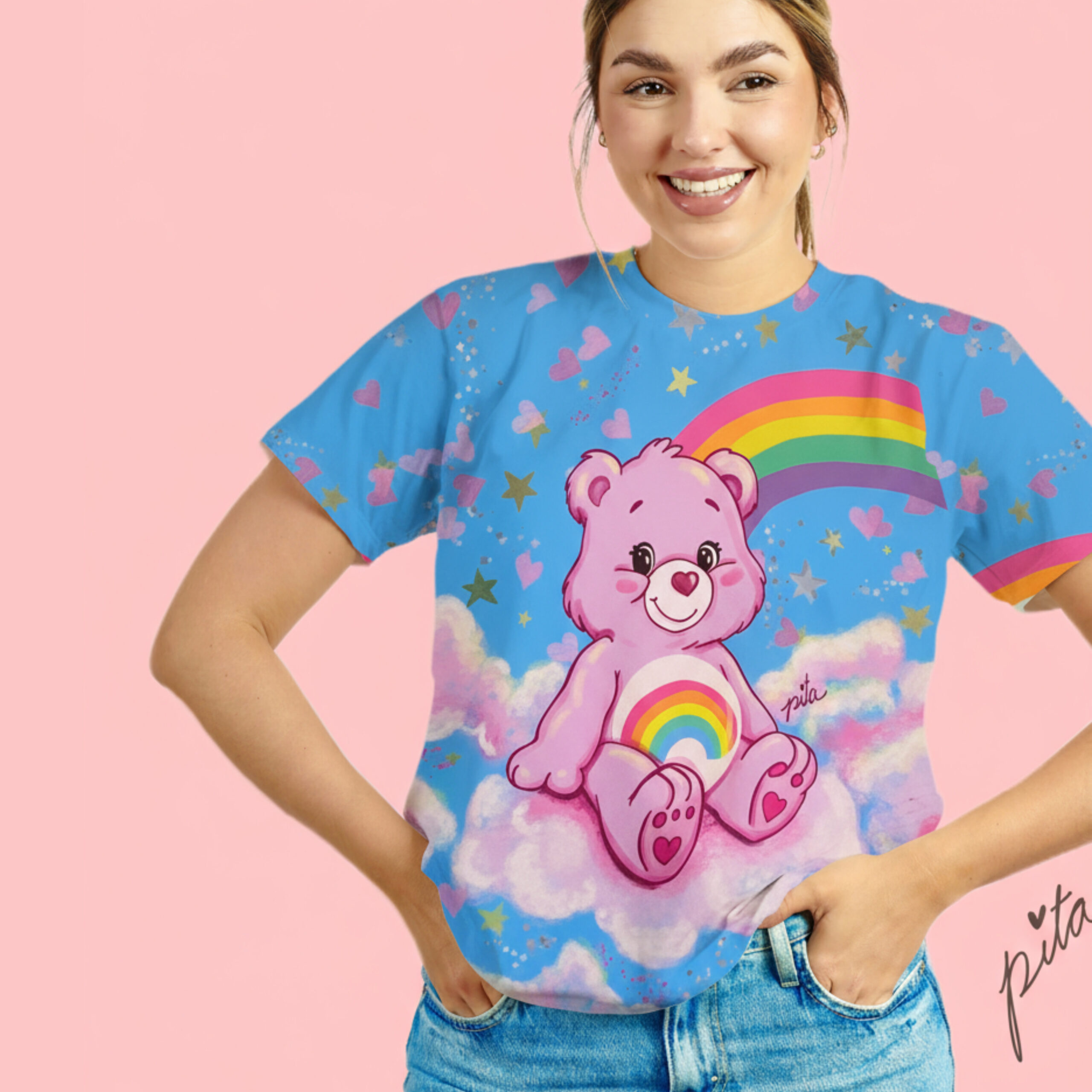 Polo osito rosa celeste